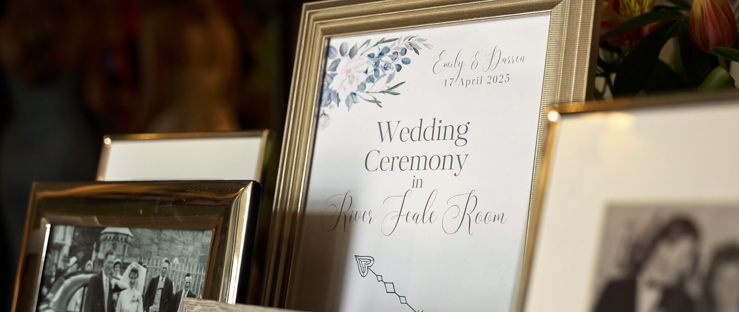 Elegant wedding welcome sign displayed in the lobby of Listowel Arms Hotel, County Kerry